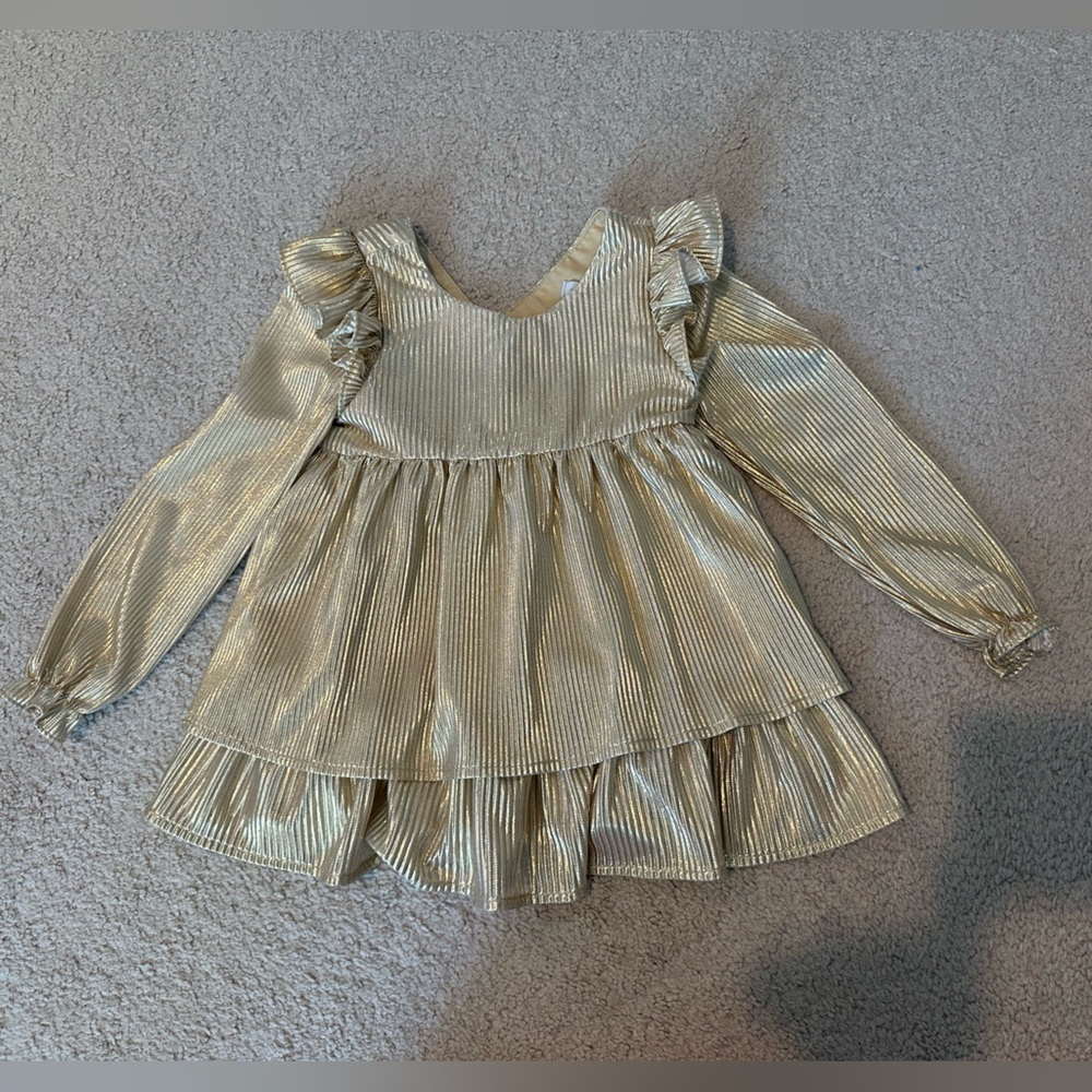Tahari Metallic Gold Textured Dress